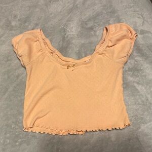 Me to We Peach Crop Top with Puff Sleeves